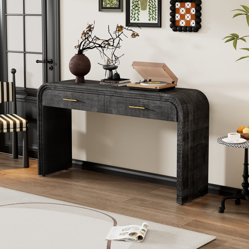 Console moderne, table de vestibule, table de vestibule avec deux tiroirs supérieurs, Noir antique
