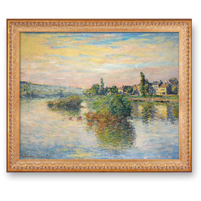 «Banks of the seine at Lavacourt» par Claude Monet, Reproduction d'art classique du monde pour HomeDecor, cadre doré à motif rétro