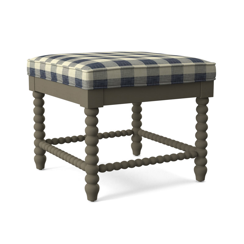 Lind Island Upholstered Bench, Sunbrella Beige Pinstripe; 6205-74, Stone Hearth Finish