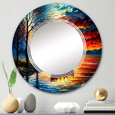 Canoe On The Lake In The Fall - Coastal Boat Wall Mirror