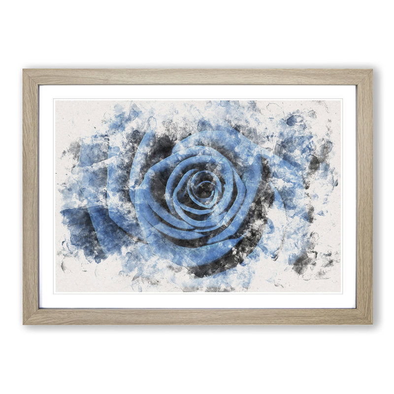 Pretty Blue Rose - Picture Frame Graphic Art Print, 24cm H x 33cm W x 2cm D, Oak Framed