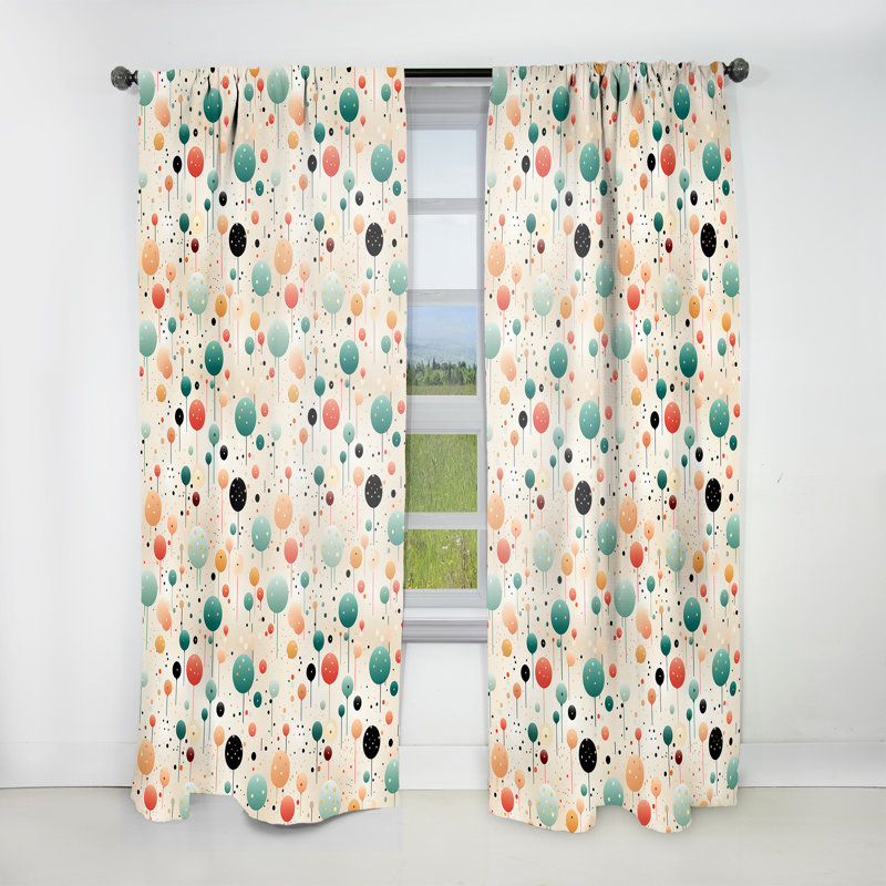 Funky Blue and Orange Retro Dots I - Rideau abstrait - Velours obscurcissant - 1 panneau, L 52 po x L 63 po