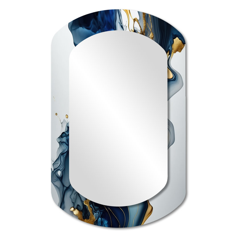 Dake Abstract Geode Marble Blue I - miroir mural cylindrique en marbre, miroir décoratif asymétrique bleu, 31 po x 19 po