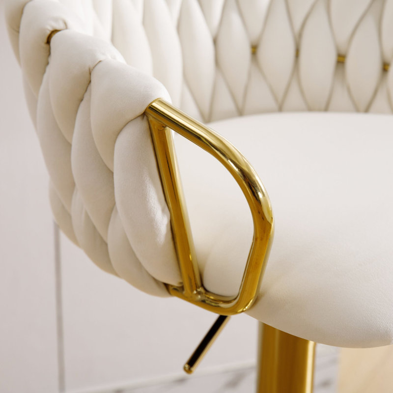 Tabouret de bar pivotant à hauteur ajustable, Crème, crème