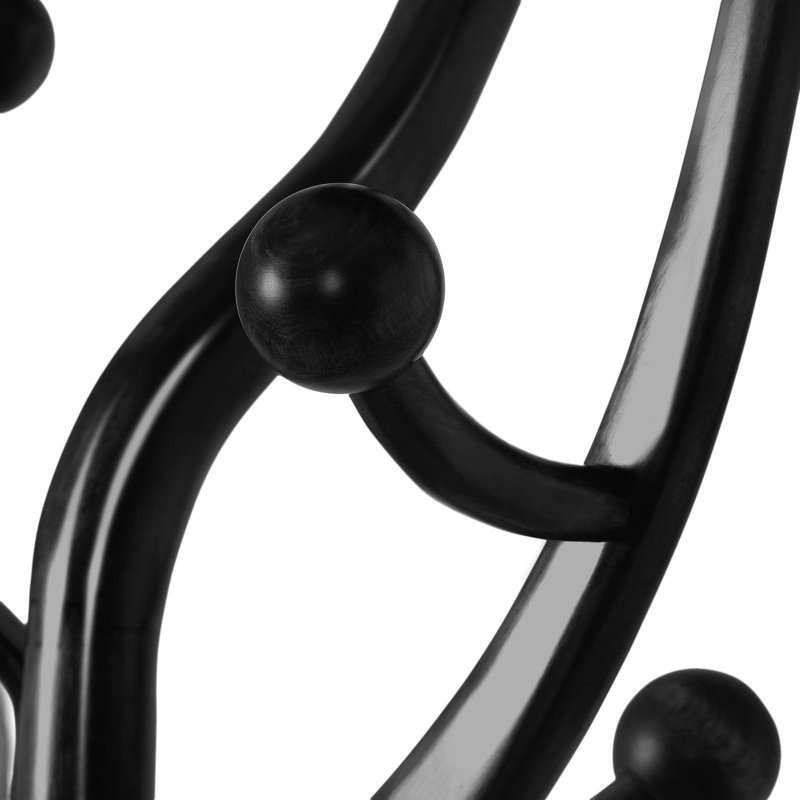 Black Rubber Wood Freestanding Coat Rack with 8 Hooks