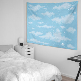 Blue Sky Cloud Sea Level Scenery Tapestry Wall Hanging for Living Room  Bedroom