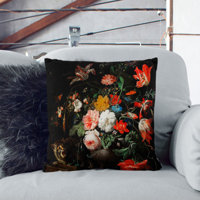 Cat And Flowers Square Throw Cushion