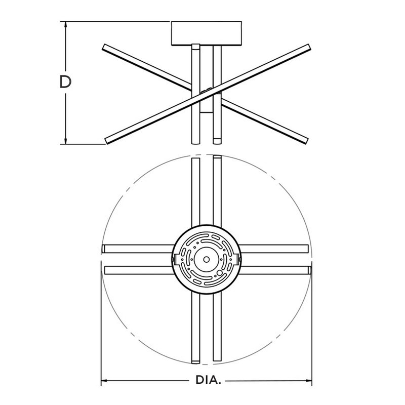 Plafonnier semi-encastré à DEL 20 po 4 lumières Iuturna, Laiton satiné