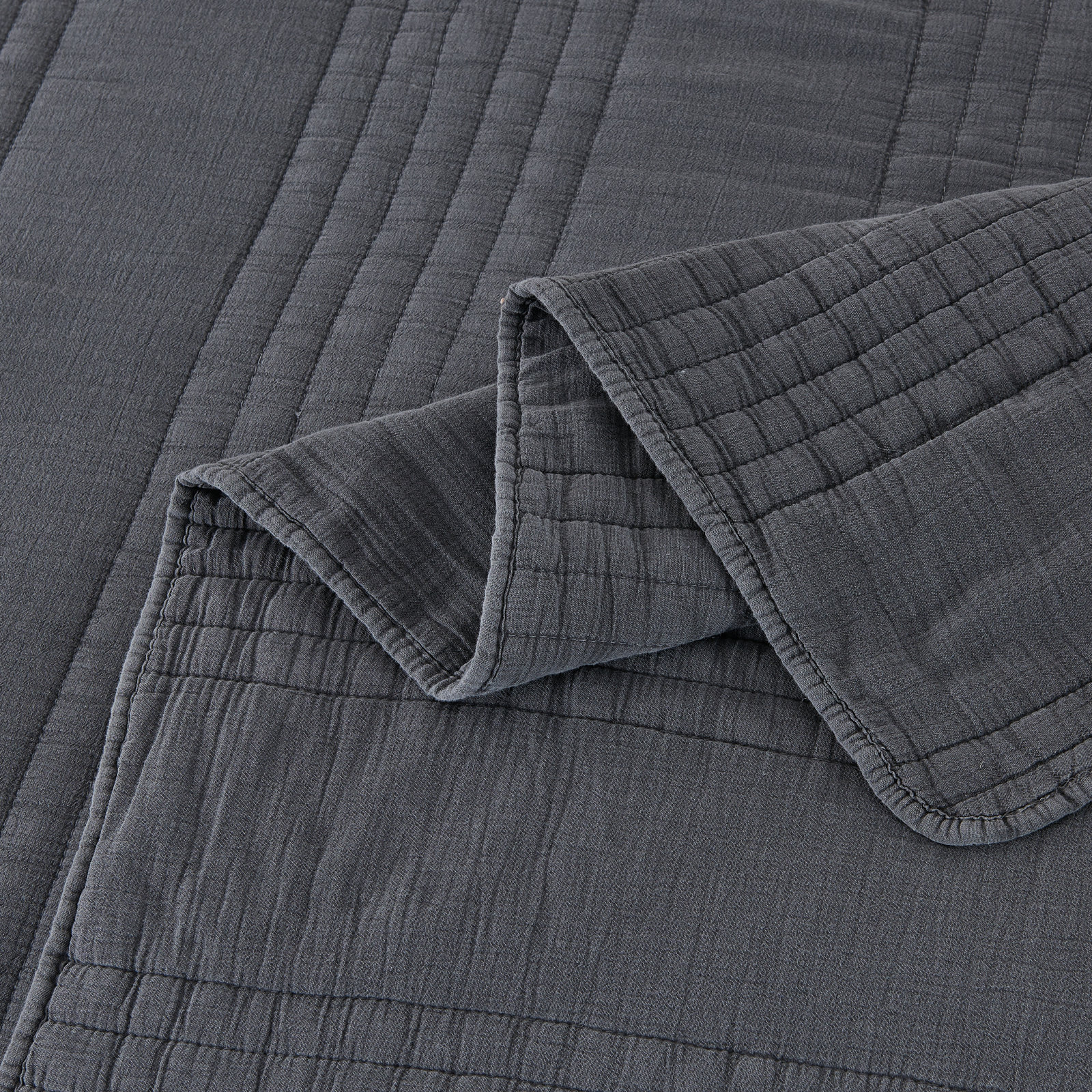Cotton Quilt Set, King Quilt + 2 King Shams, Charcoal
