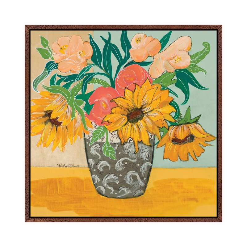 Summertime Vase by Robin Maria - Painting on Canvas, Brown Floater Frame, 45.72 cm H x 45.72 cm W