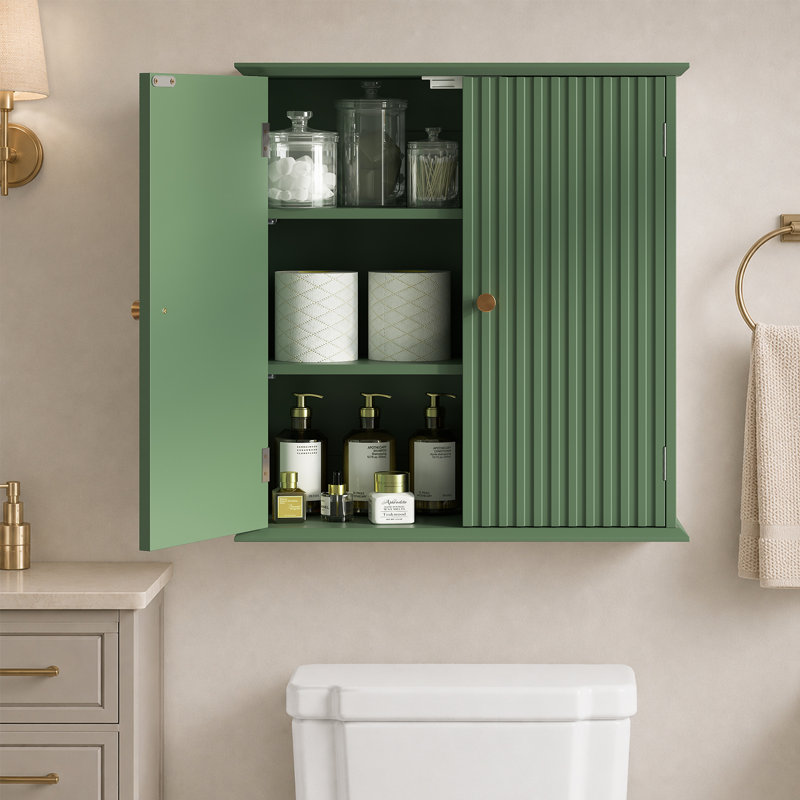 Armoire de rangement murale pour salle de bain à deux portes, Vert
