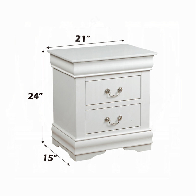 Table de chevet en pin massif avec 2 tiroirs, Blanc