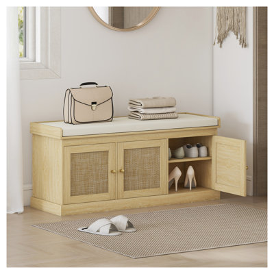 Banc de rangement pour chaussures avec portes en rotin tissé et rangement pour hall d'entrée HOMcom