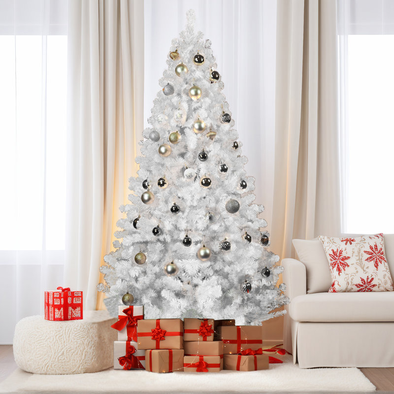 Arbre de Noël 8 pi en PVC artificiel blanc avec fil mémoire pour décoration des Fêtes