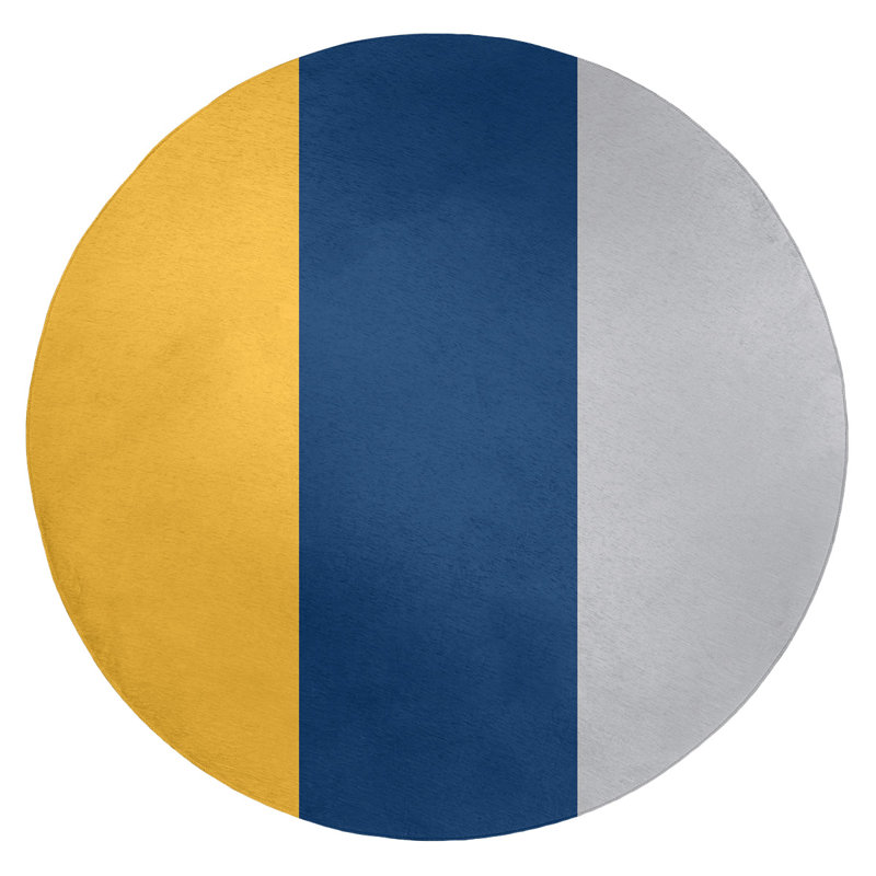 Tapis rayé doré / bleu marine / gris froid, Rond 5 pi