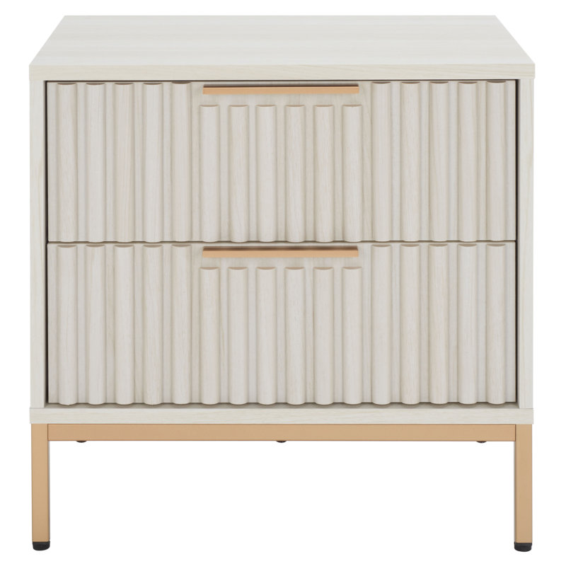 Table de chevet à 2 tiroirs, Blanc décoloré