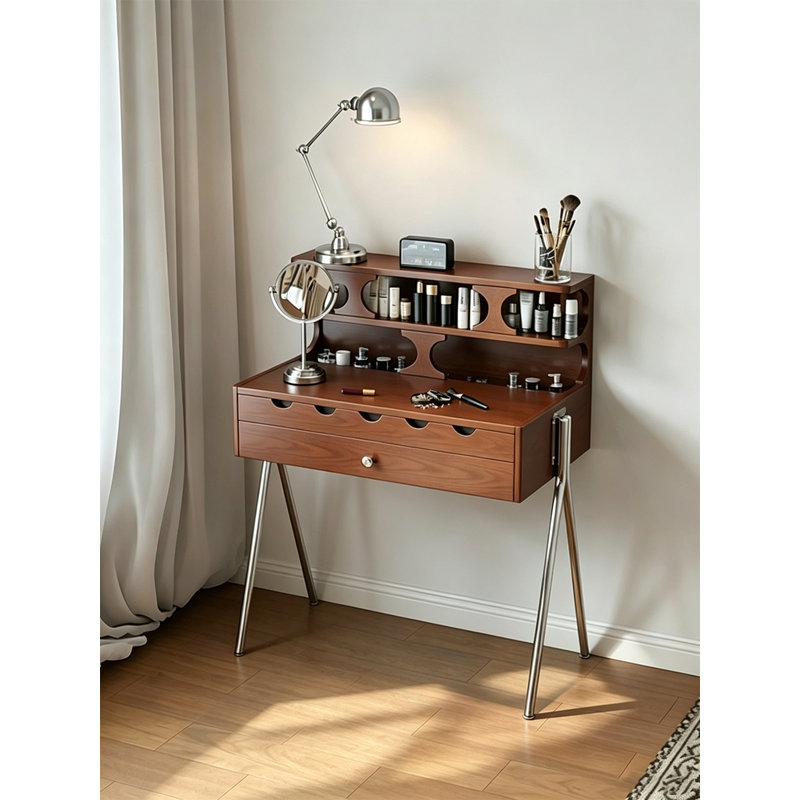 Bureau de coiffeuse moderne en bois avec rangement ouvert