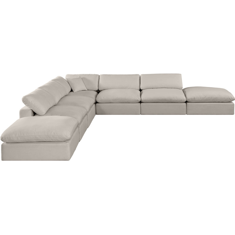 Hooria Upholstered L-Shaped Sectional Reversible, Beige Linen Textured Fabric