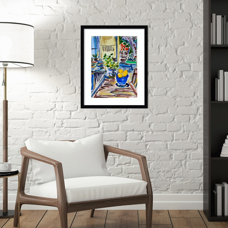 « Citrons bleus » de Charline, sur papier encadré, par Charline Print, Noir, H 21 po x l 17 po x P 1 po