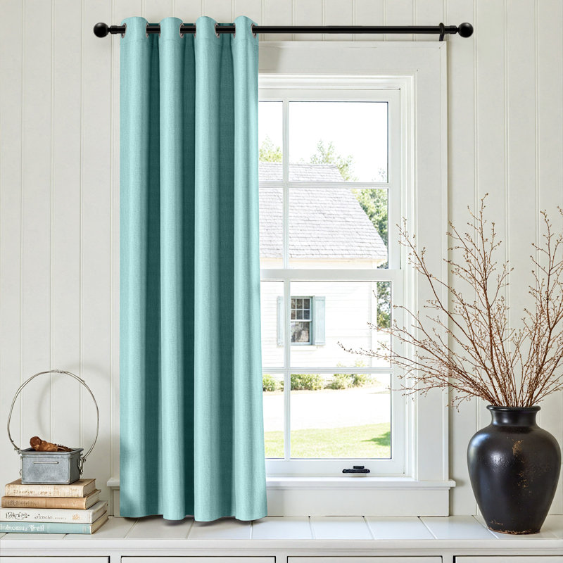 Grommet Room Darkening Linen Textured Curtain, Teal Blue, 50" W x 72" L
