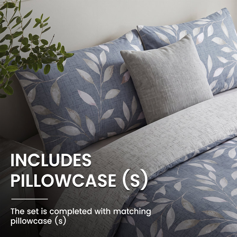 Blue Leaf Print Reversible Duvet Cover Set, Superking
