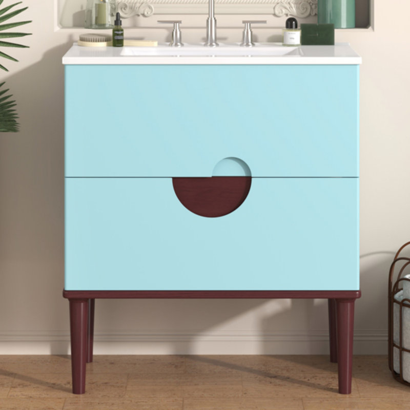Ensemble de meuble-lavabo 30 po avec lavabo en céramique, meuble de rangement moderne à 2 tiroirs avec cadre en bois massif