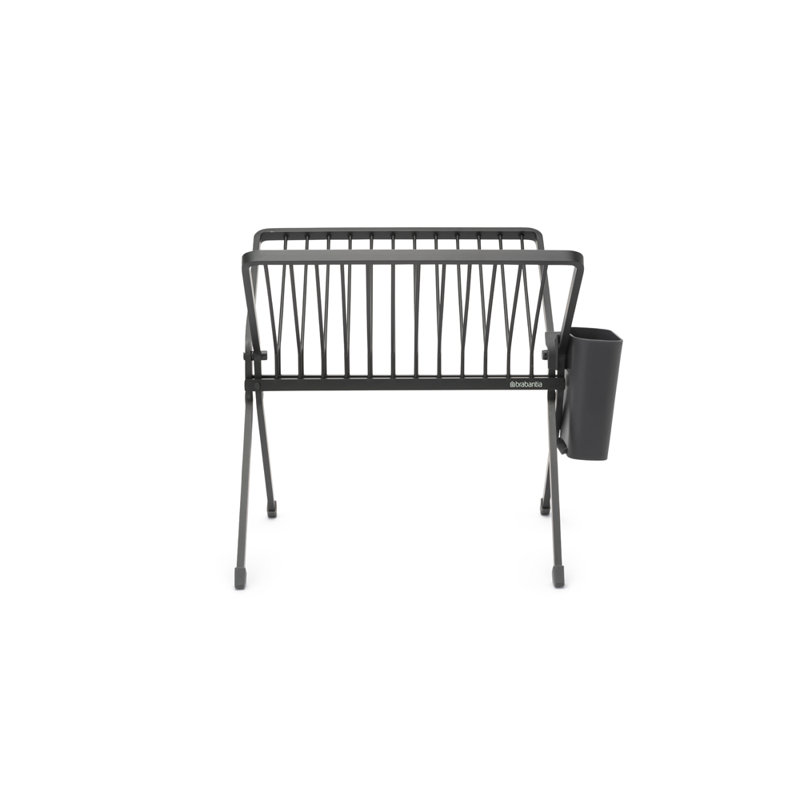 Compact Foldable Dark Gray Metal Dish Drying Rack with Utensil Cup