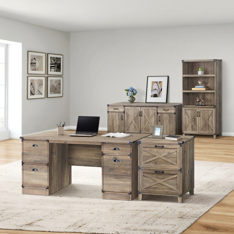 Ensemble de bureau de direction contemporain en bois 4 pièces Coble - chêne rustique