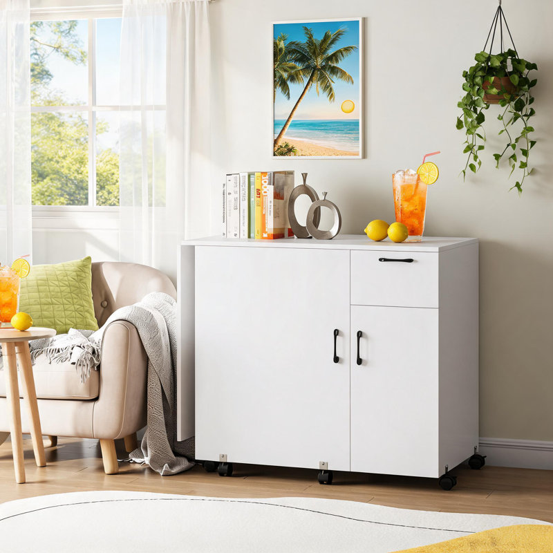 Table de couture pliante avec rangement, table de machine à coudre avec tiroir coulissant et armoire, poste de travail polyvalent avec roues verrouillables et tablettes réglables pour la maison