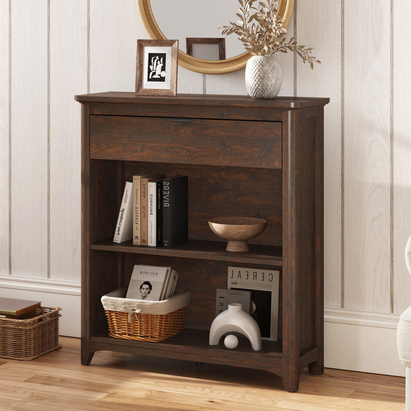 Aust Farmhouse 2 Tier Bookcase With Drawer, Brown Cherry