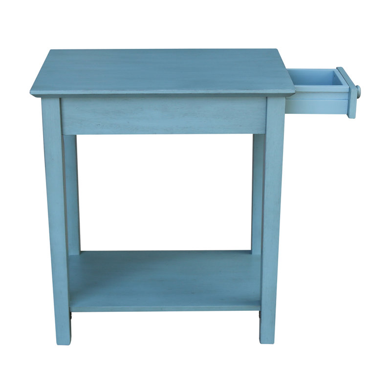 Table de bout en bois massif avec rangement Sunbury, Bleu océan antique frotté