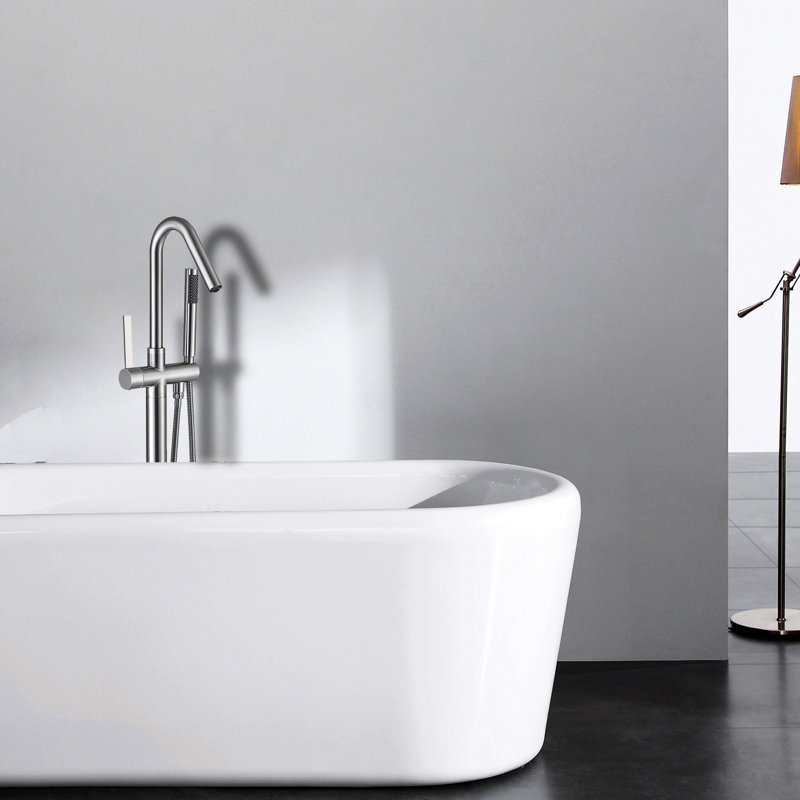 Robinet de baignoire autoportant avec douche à main et effet d'écoulement d'eau fluide, matériau solide inclus
