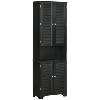 Tall Narrow Bathroom Storage Cabinet With Doors And Shelf Adjustability, Freestanding Bathroom Linen Cabinet With 2 Cabinets And Countertop, Bathroom Floor Cabinet Tall Cabinet, Bathroom Cabinet, Black Cabinet