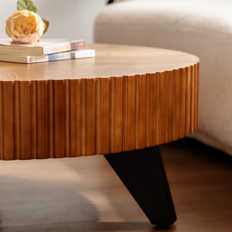 Table basse ronde de 35,4 po, table basse convenant à un décor de maison, Naturel, Noir