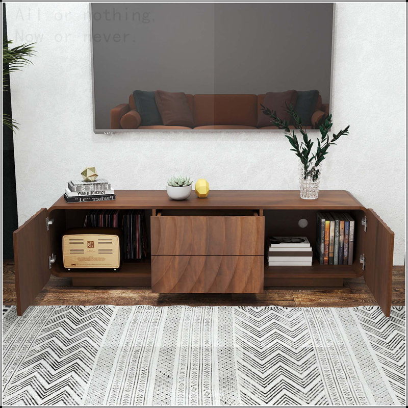 Meuble télé avec 2 tiroirs et armoire de rangement Spiral Wave, Noir