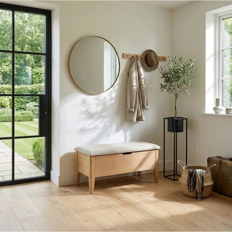 Banc Oslo en chêne blanc américain 35 po – Tissu Riely