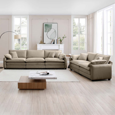 Family Sofa Set Deep Seat Sofa, Warm Sofa For Home Cinema And Living Room, One 2-Seater Sofa And One 3-Seater Sofa,Tan Corduroy