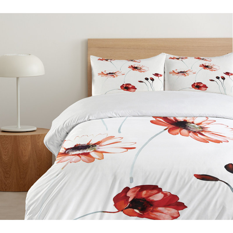 Twin Orange and White Floral Duvet Cover Set