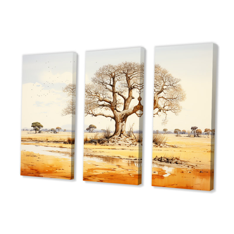 Desert Baobabs Resistance I - Ensemble de décoration murale arbre baobab, H 40 po x l 60 po x P 1 po
