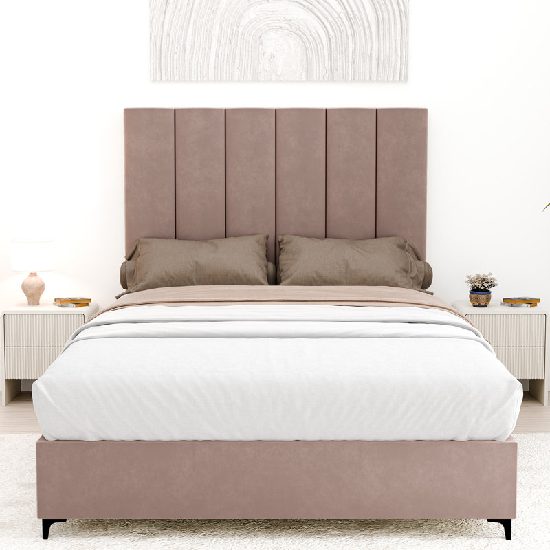 Lit plateforme tapissier Alisiah, Grand, Rose foncé, 2