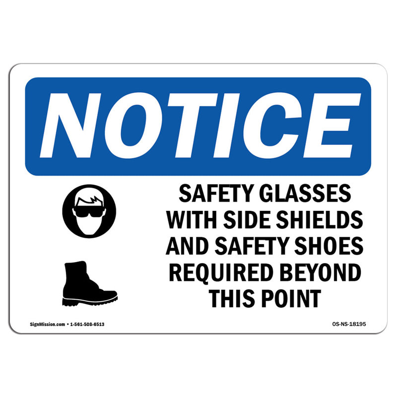 Panneau de sécurité en aluminium avec lunettes de sécurité 12 x 18