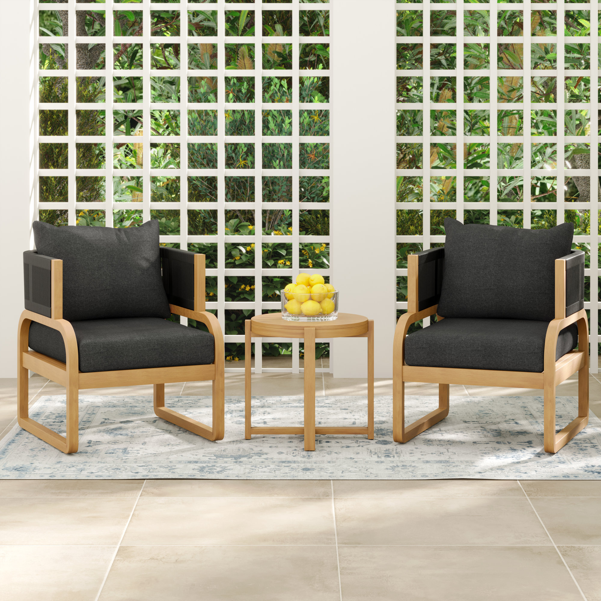 Rana 2 - Person Outdoor Seating Group with Sunbrella Cushions, Brown Frame/Spectrum Carbon Sunbrella Cushion