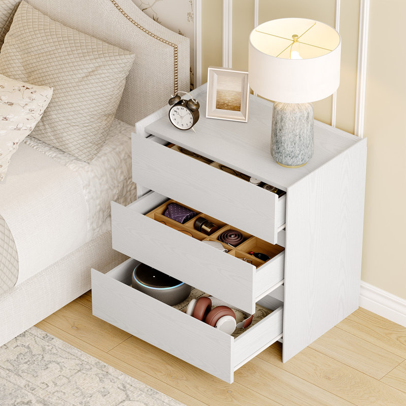 Table de chevet avec rangement pour chambre à coucher, table de bout à 3 tiroirs pour le salon, bureau, Blanc
