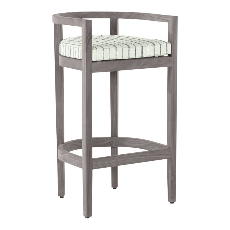 Santa Barbara Patio Bar Stool with Cushion, Welt, Oyster Teak, Canvas Sand