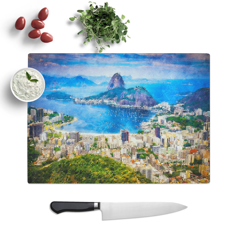Rio de Janeiro Skyline in Brazil Painting Chopping Board, 0.4cm H x 20cm W x 28.5cm L