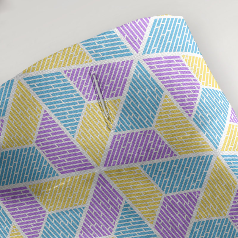 Rideau de douche simple trapézoïde, Bleu / Mauve / Jaune