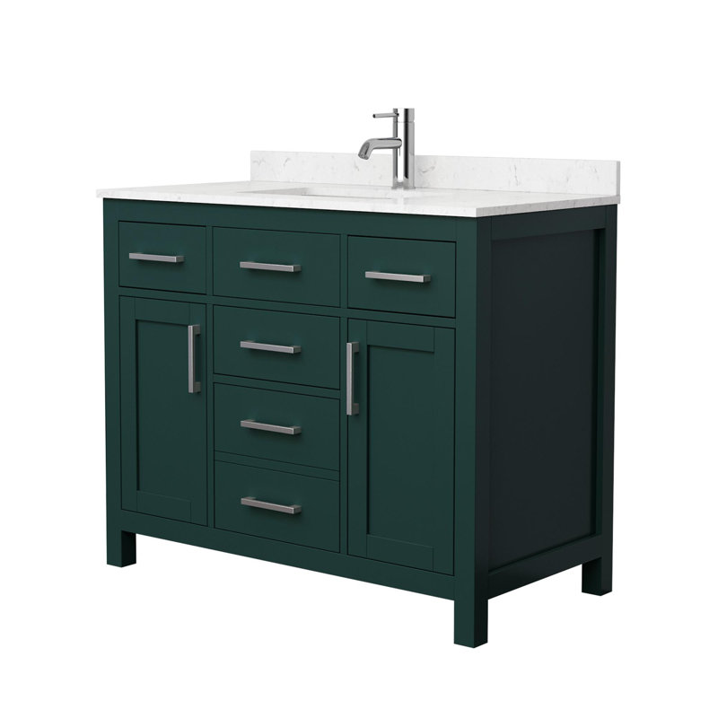 Beckett 42" Freestanding Single Bathroom Vanity with Cultured Marble Top, Carrara Cultured Marble, Brushed Nickel, Green