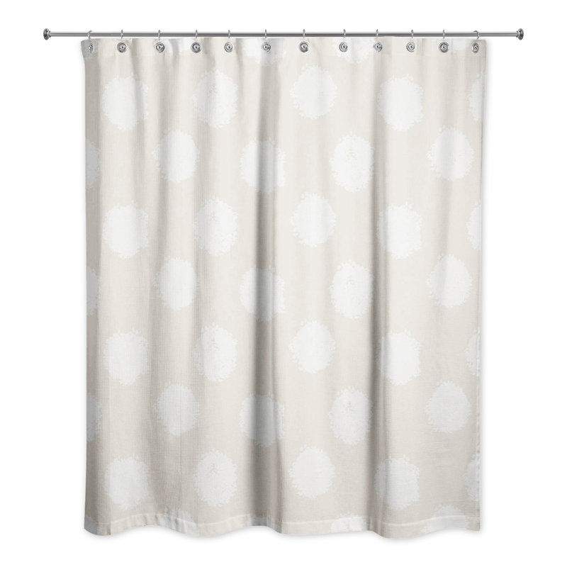 Cream and White Polka Dot Fabric Shower Curtain with Liner