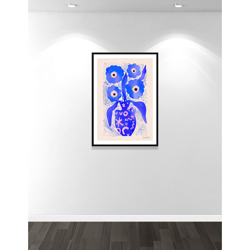 «Blue Flowers Matisse» par Bloom, L 29,5 po x H 41,5 po, Imprimé mat, Satin Black