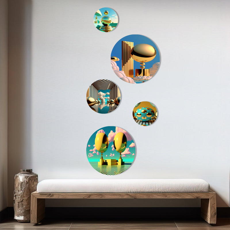 Golden Spheres Infinity I - City Metal Wall Décor